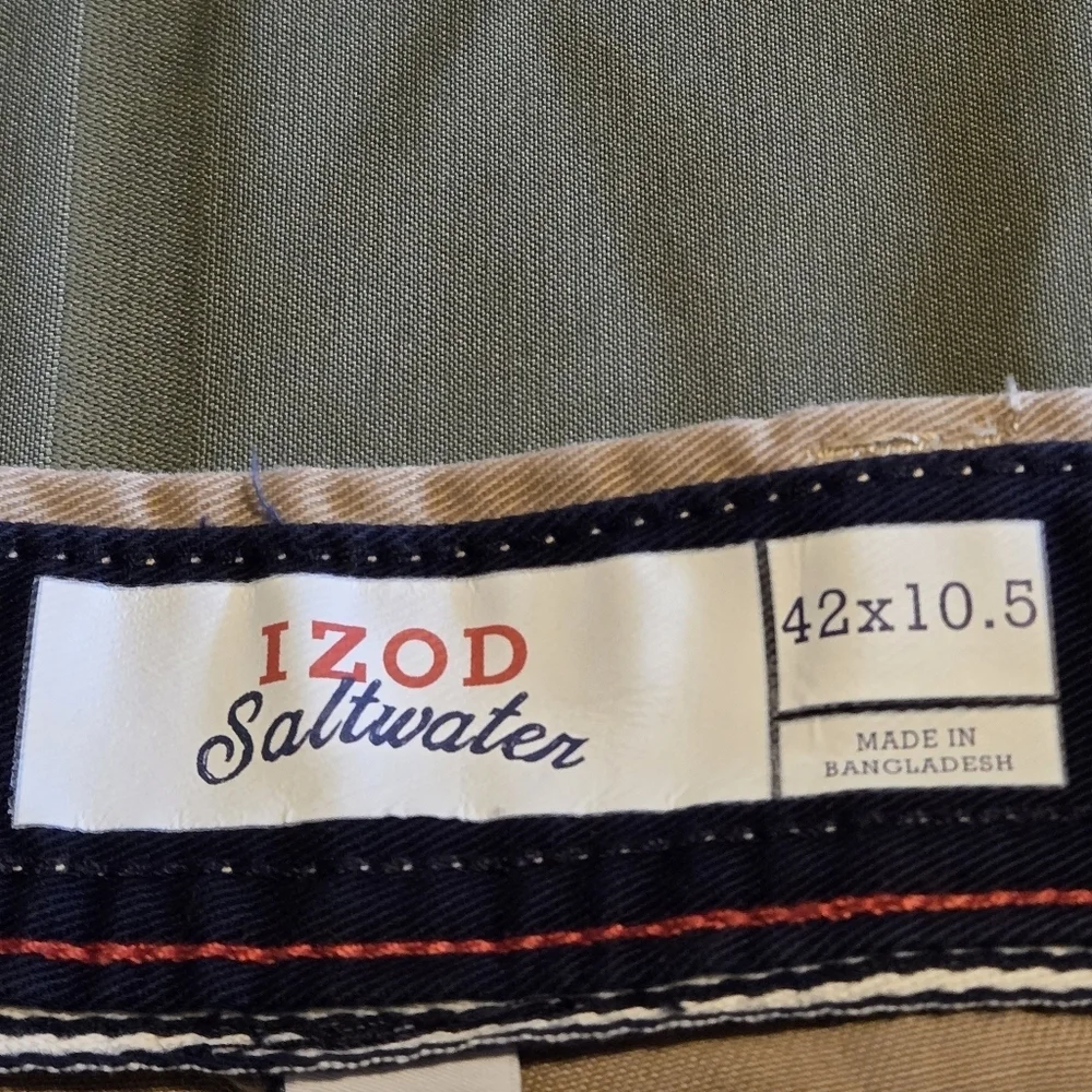 IZOD Saltwater Chino Shorts Men’s 42 Tan Classic Cotton Flat Front 4 Pocket 2016